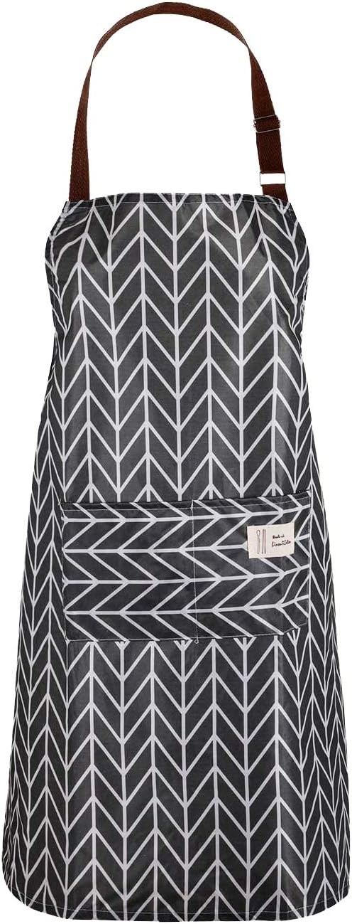 PVC Apron Kitchen Apron Vinyl Cooking with Pockets Wipe Clean Chef Wipeable Plastic Oil Cloth Grey Pinafore for Women Men Adult Lady Dishwashing