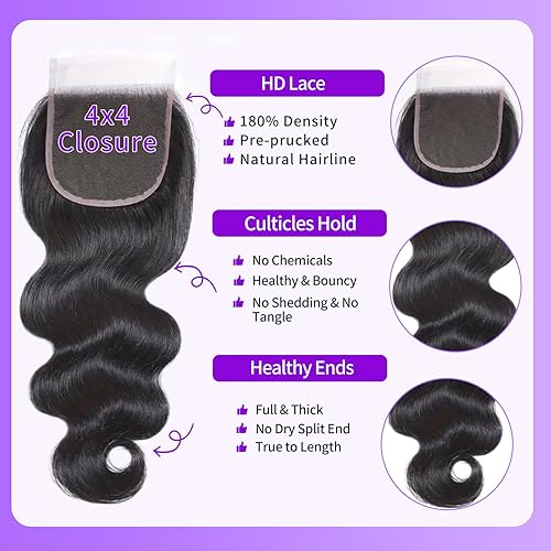 Vista 26 de Manojos de cabello humano ondulado de 18 pulgadas, paquetes de cabello humano ondulado 12A brasileño 100% sin procesar, cabello humano virgen húmedo