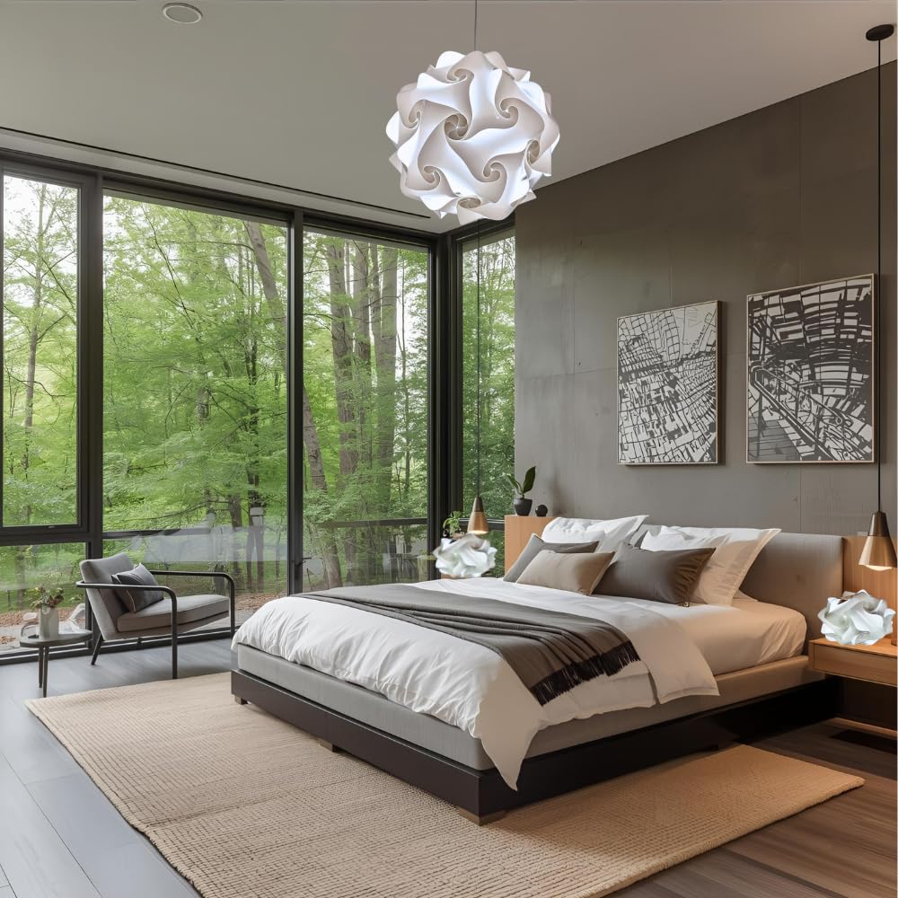 Lampadesign ® Set coordinato lampade camera da letto Lampadario Luminoso a sospensione moderno LED soffitto e coppia Lampade comodino tris luci Luce lettura rilassante soft cameretta lampadine E27