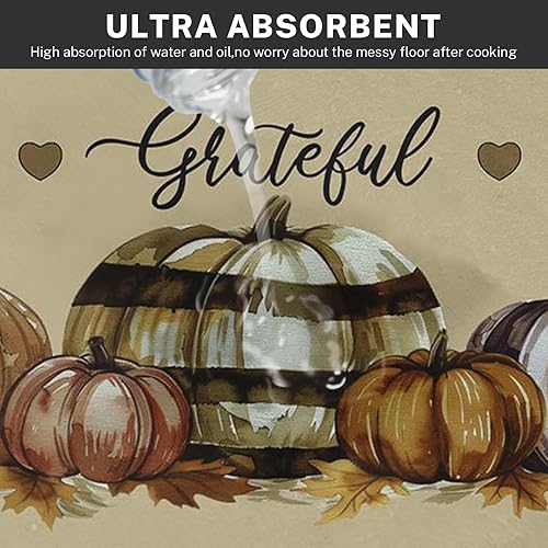 Miniatura 4 de ArtSocket Blessed Grateful Leaves - Juego de 2 alfombras y tapetes de cocina antideslizantes y lavables, diseño de girasol, calabaza, Acción de