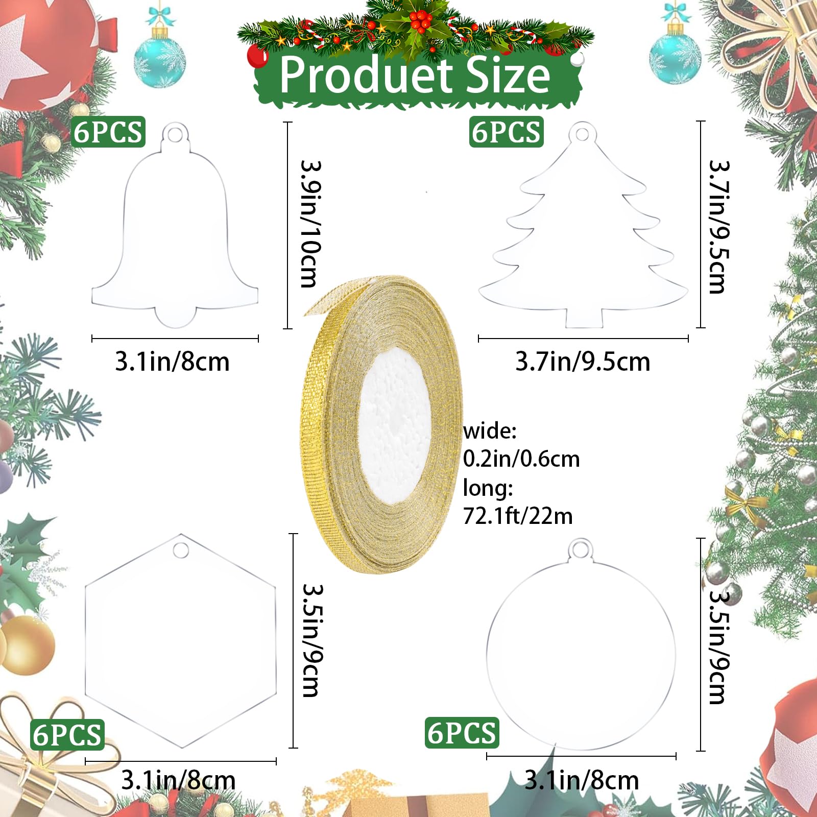 Fangoo 24Pcs Bauble Blank 8-9.5cm Acrylic Disc Ornaments - Image 2