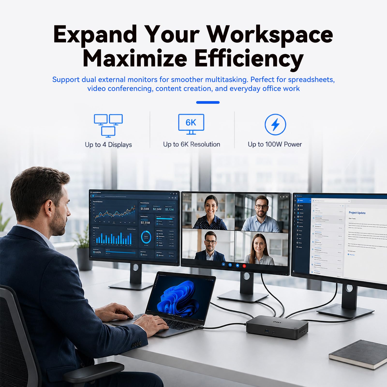 Dell WD25 Station d'accueil USB-C pour ordinateur portable 100 W