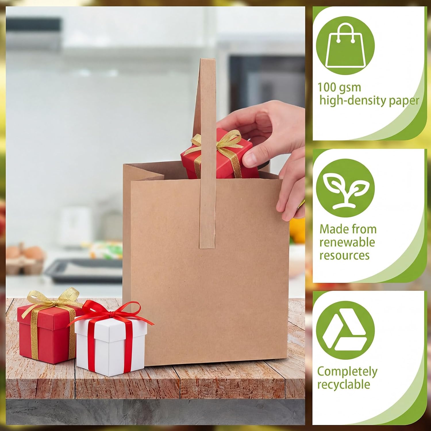 Colarr 100 Pack Small Thick Kraft Paper Gift Bags with Handles 8x6x3.5 Inch Brown Paper Grocery Bags for Small Business, Retail, Party Favors, Agricultural Products