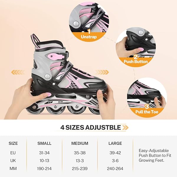 Gonex Rollers en Ligne Taille Réglable de 31 à 42 Roue Brillant pour Enfant Fille Garçon Femme et Homme Adolescent Débutant - 4