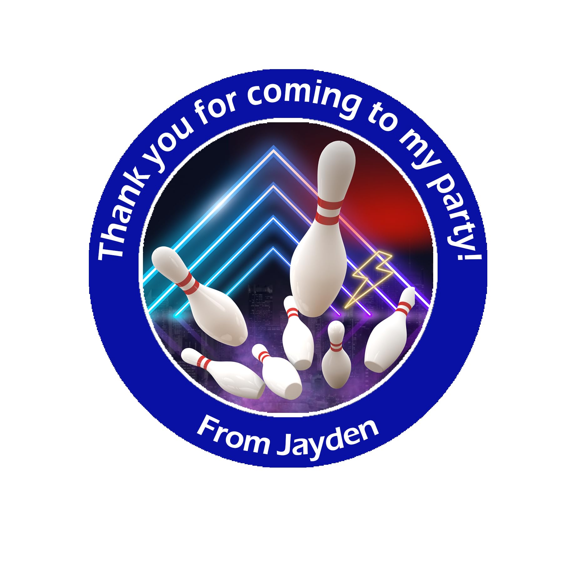 24 Personalised Bowling Party Stickers – Thank You Labels for Sweet Cones & Favour Bags - Blue Stickers