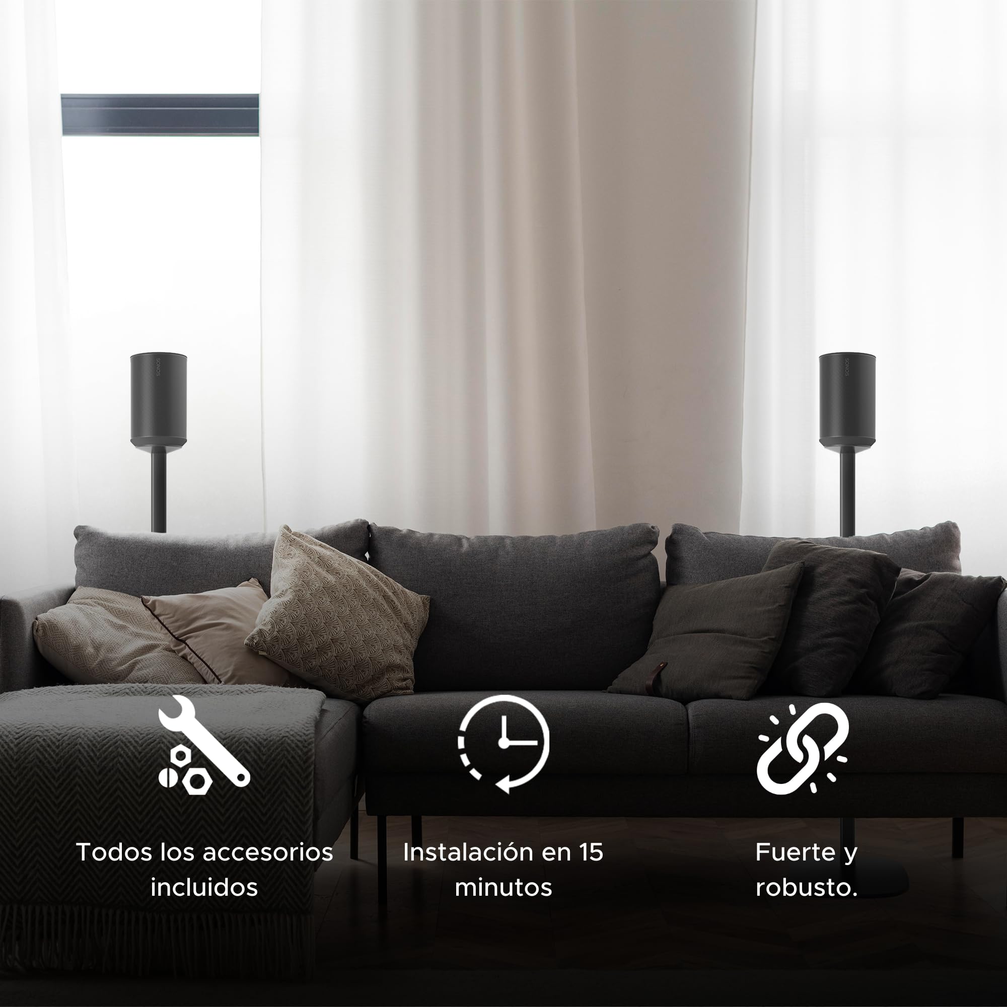 Sound bass ERA 100 Soporte de Suelo, Paquete Doble (2pcs), Compatible con Sonos ERA100 & ERA 100 SL, Sonos One & Play:1 Speakers, Accesorios Incluidos, Diseñado en el Reino Unido, Doble, Par (Negro)