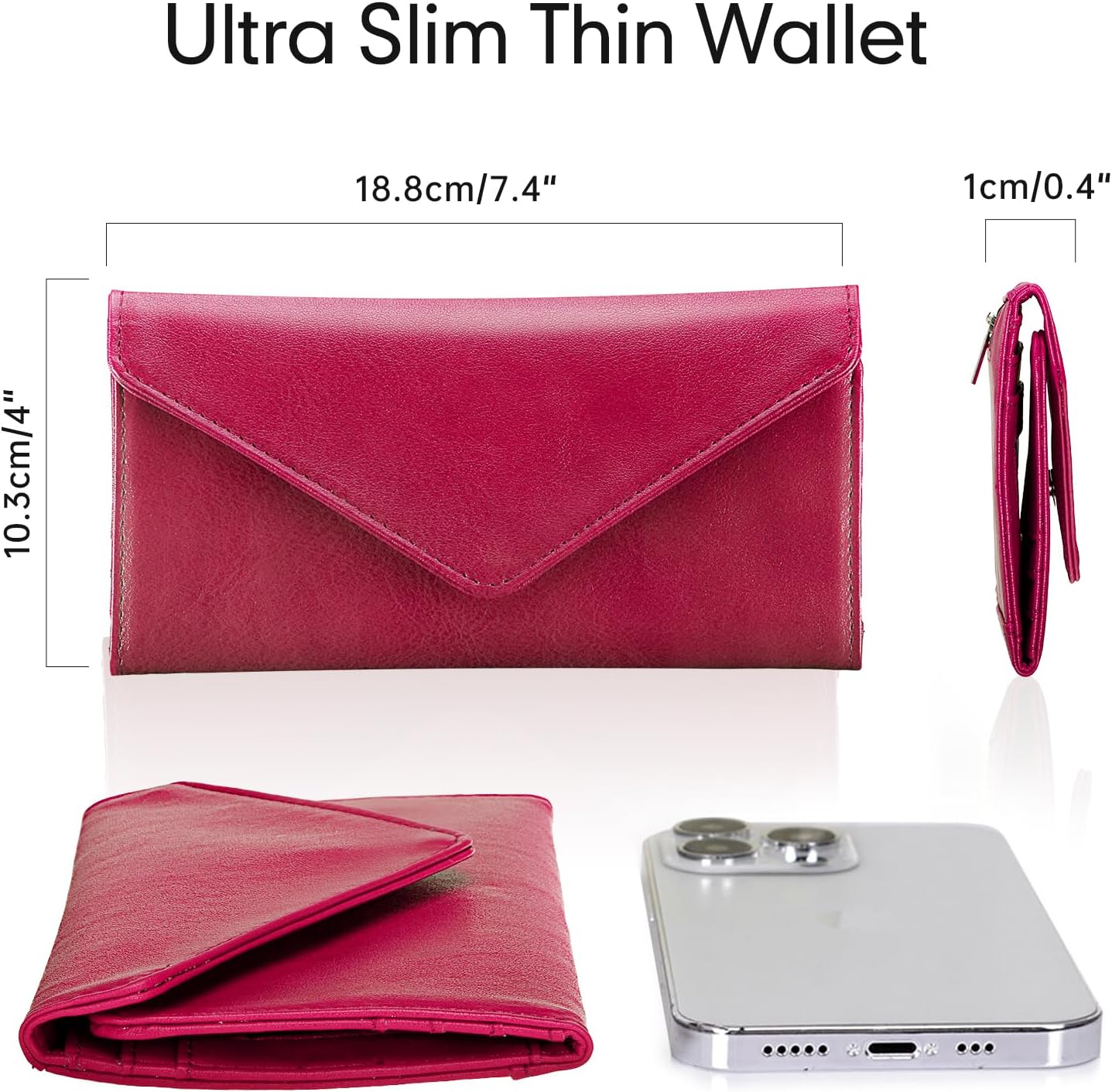 Women's Card Wallet Envelope Style RFID Blocking Credit Card Holder Long Cash Wallet for Ladies, Rose Red image 4