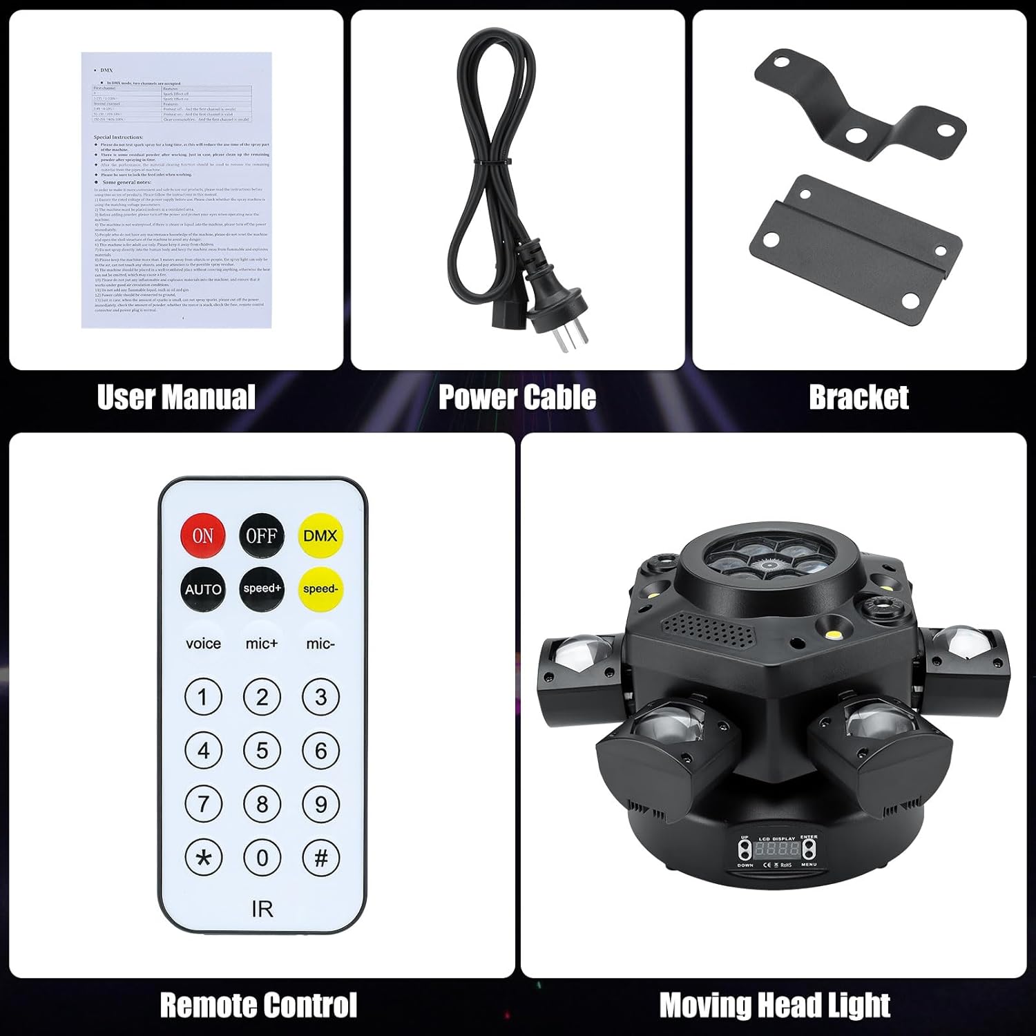 Moving Head DJ Light, 150W RGBW Party Light Remote DMX512 Control Sound Activated 6 Arms Stage Effect for DJ Stage Party Bar Disco Show Club Wedding