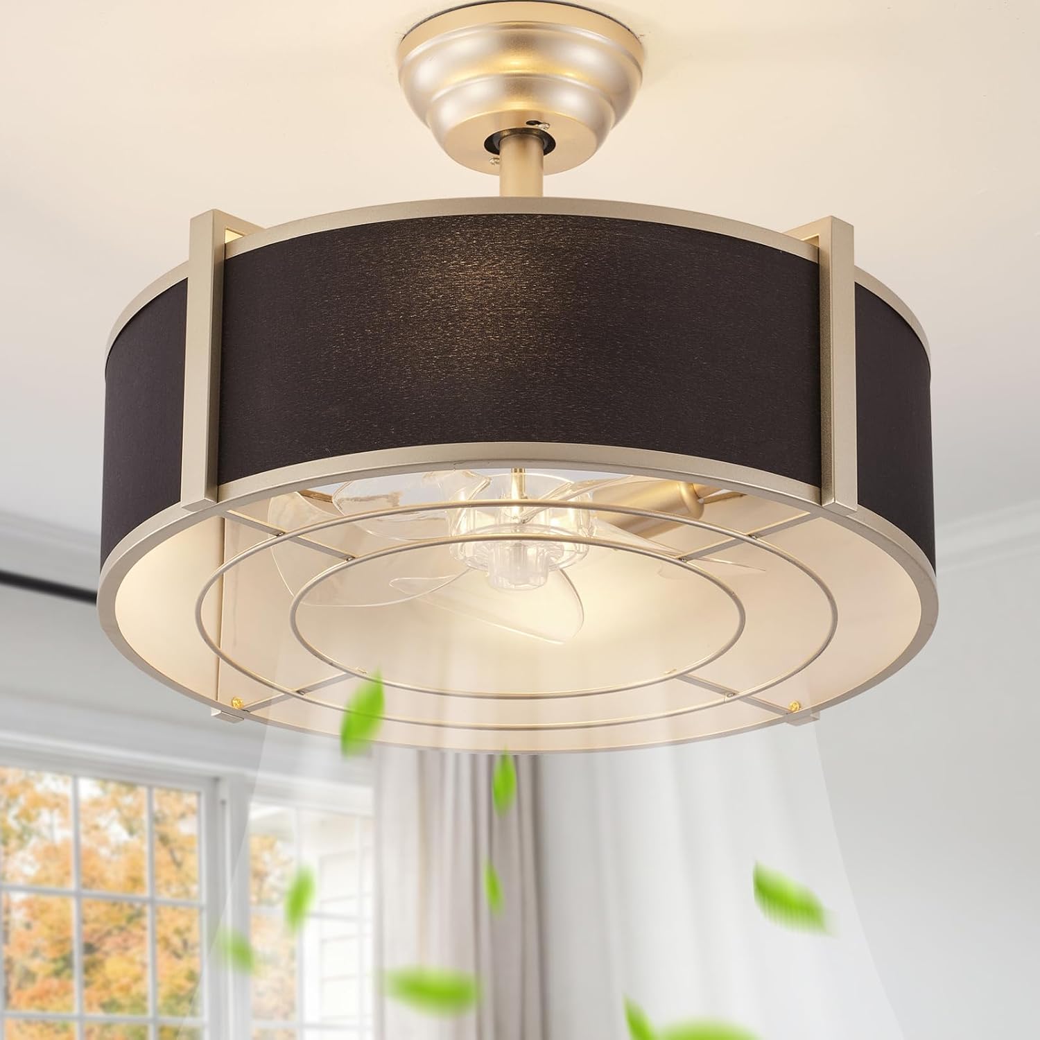 20 inch Fandelier Ceiling Fan with Light, Boho Chandelier Ceiling Fan with Light Remote Control, Caged Enclosed with 6 Speeds for Bedroom, Living Room, Foyer, Nursery