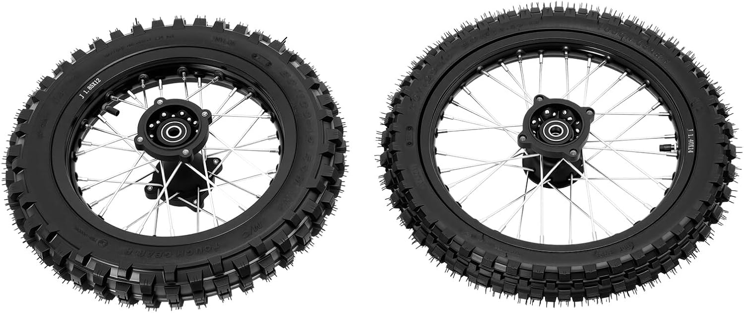 Off Road Motorcycle Wheel Set, Universal Motorcycle Wheel Set, 60/100-14 & 80/100-12, 441lb Load, Disc Brake, Split Tread, Aluminum Rim