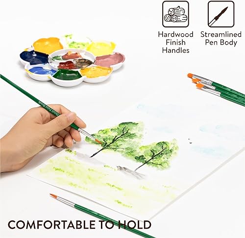 Miniatura 5 de H&S Juego de 12 pinceles de pintura profesional para artistas, punta redonda plana para pintura al óleo de acuarela acrílica, pinceles de acuarela,