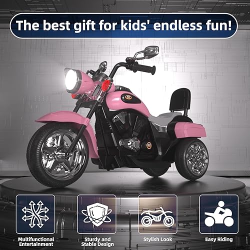 Miniatura 3 de XJD Motocicleta eléctrica para niños, batería de 6V con claxon y faro, certificada ASTM, juguete de 3 ruedas para montar para niños, motocicleta Rosa