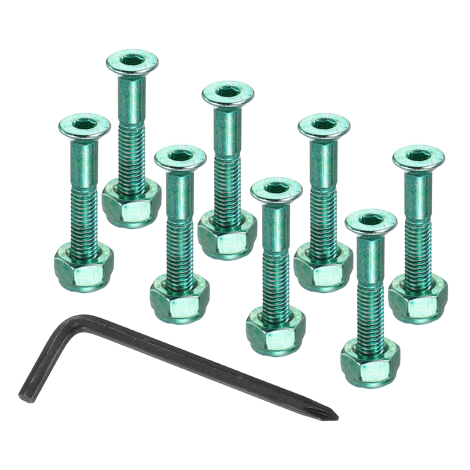 PATIKIL 17 Mm/ 0.7" Skateboard Hardware Kit, 8 Pcs Mounting Screws Bolts Nuts Set with Hex Key for Skateboard Cruiser, Green