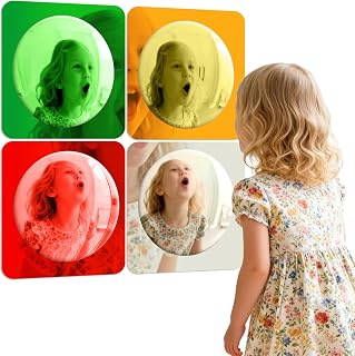 Suteng 4-Pack 10x10 Inch Acrylic Bubble Sensory Mirrors - Red Green Silver Yellow - Bohemian Wall Decor for Kids Classroom Home Bedroom