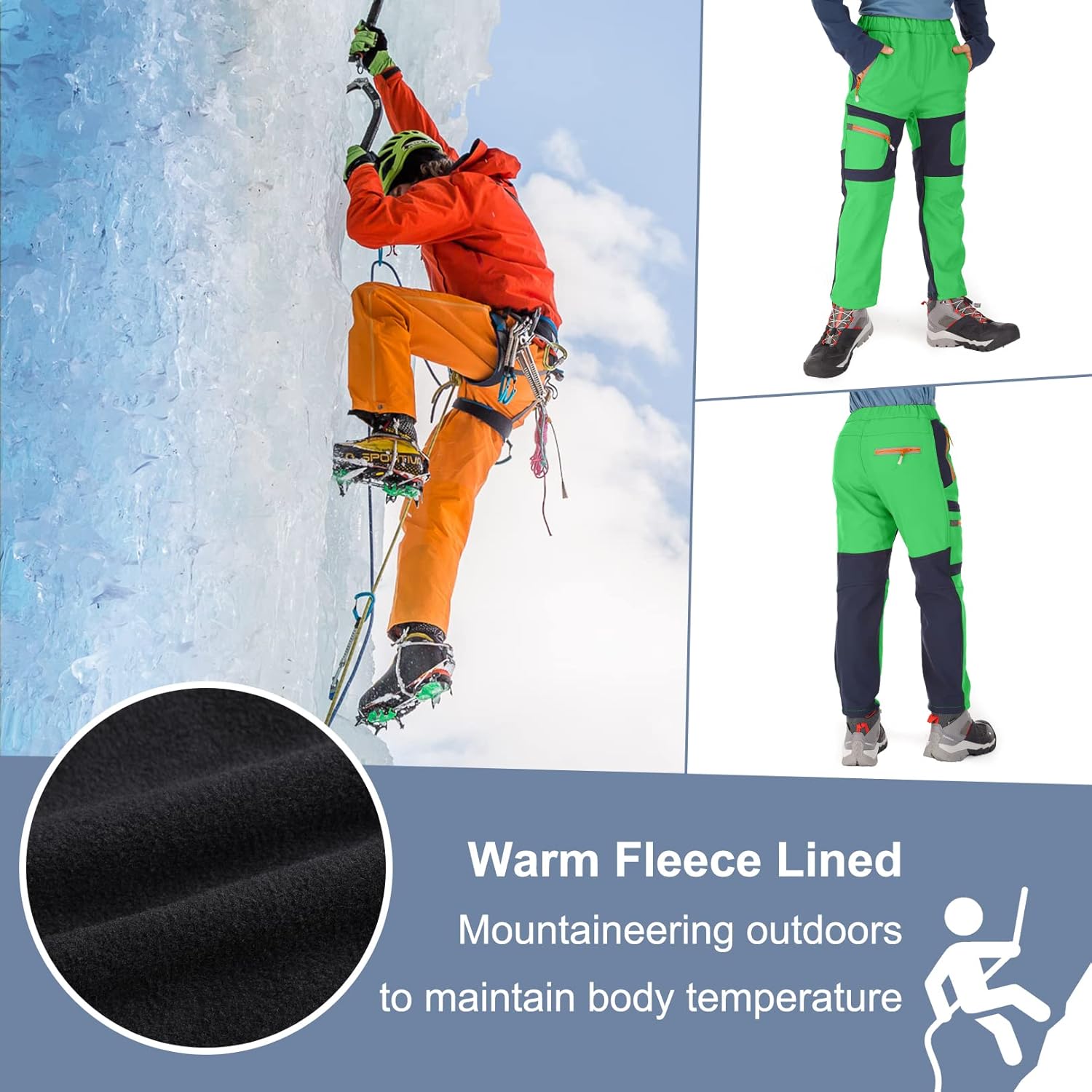 linlon Kids Boy's Snow Waterproof Pants Youth Fleece Lind Hiking Softshell Warm Insulated Trousers - Image 6