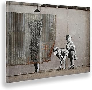 Giallo Bus 1215 Quadro Stampa Su Tela Canvas, Banksy, Donna Doccia, 70 x 100 cm