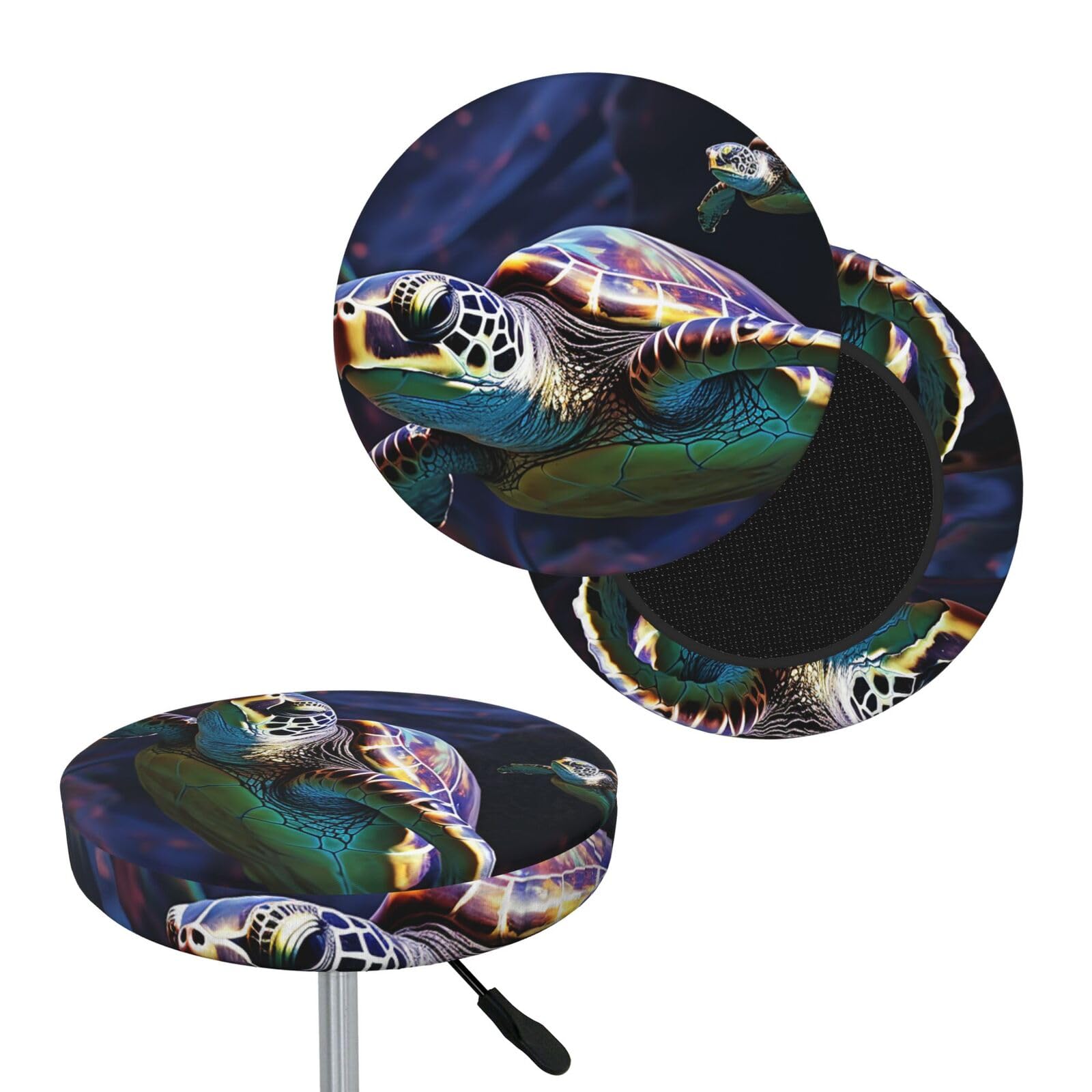 NONHAI A Colorful Tropical sea Turtle Bar Stool Cover Round Elastic Stool Cushion Covers Dustproof Bar Chair Cover Washable Stool Cushion Slipcover Stretch Stool Seat Covers for 12-14 Inch Chair