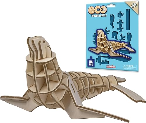 Sello de rompecabezas de madera Eco 3D de Deluxebase. Kit de manualidades de rompecabezas 3D con temática animal. Juguetes de madera sostenible para
