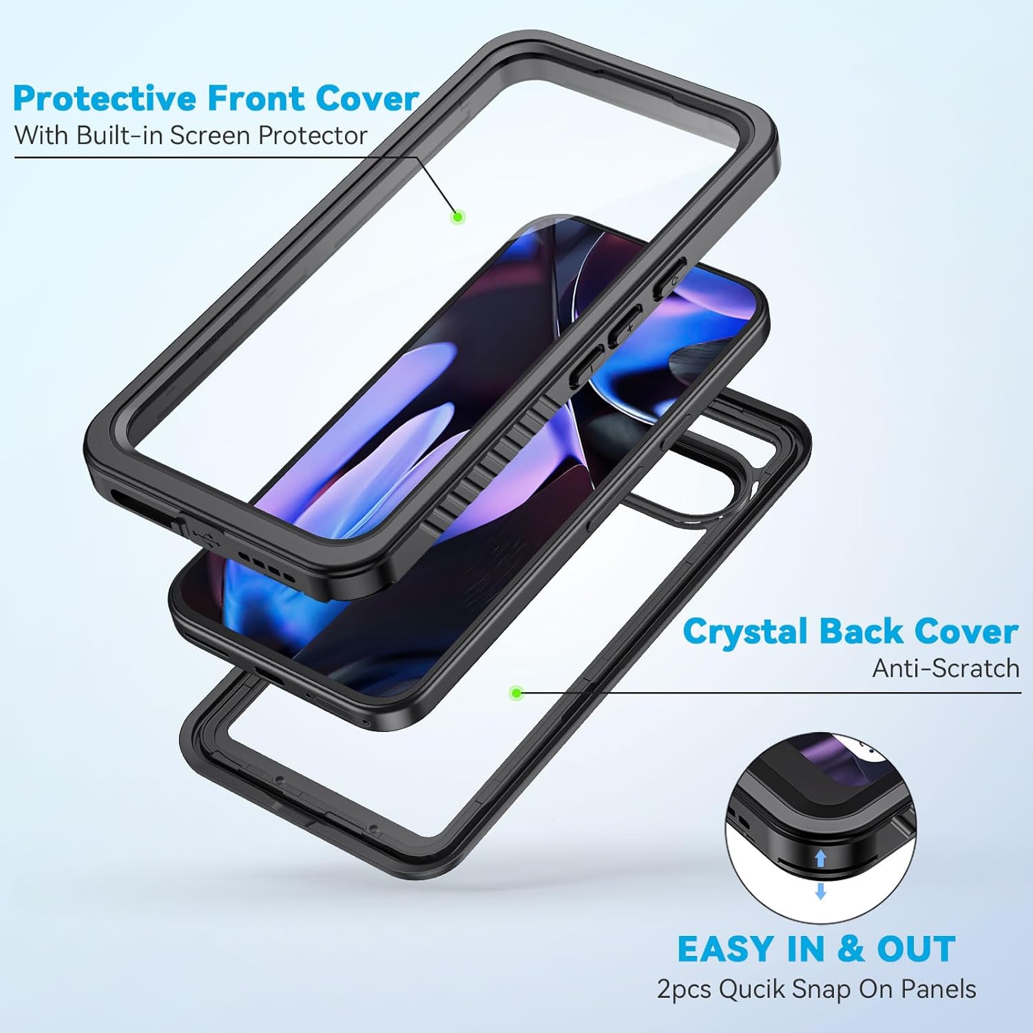 Lanhiem Pixel 9 Pro XL Case, IP68 Waterproof Dustproof Case with Built-in Screen Protector, Rugged Full Body Shockproof Protective Clear Cover for Google Pixel 9 Pro XL 6.8 Inch, Black