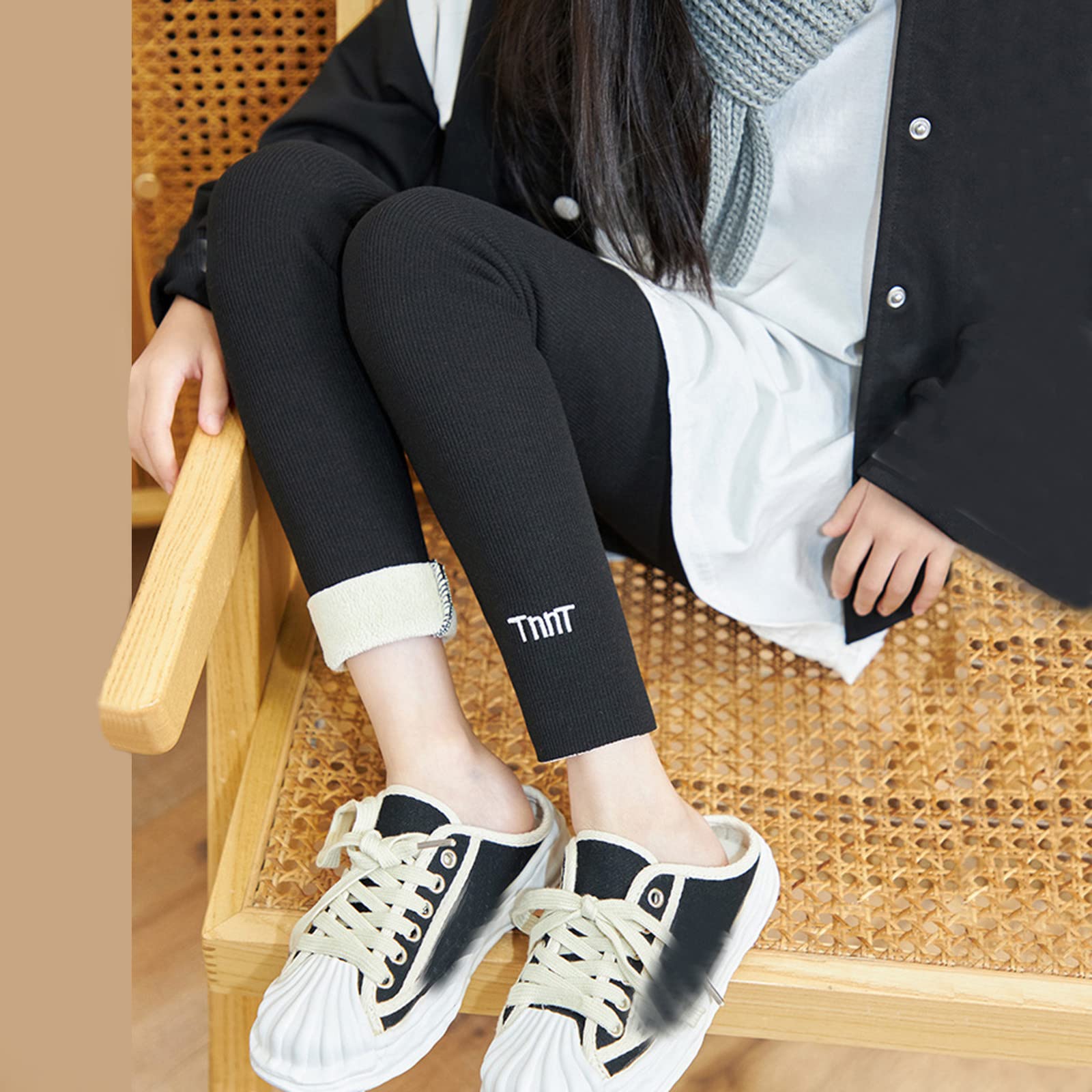 Girls' and Toddler Casual Fleece Lined Leggings Kids Thicken Warm Jogger Pants High Waist Cotton (Black, 14-16 Years)