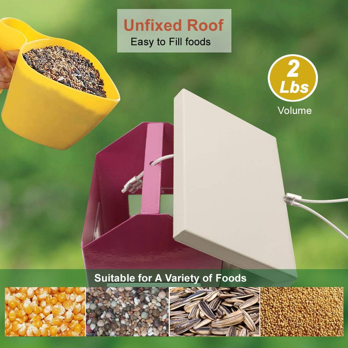 Goodeco Metal Bird Feeder Garden Decor - Bird Feeders for Outdoors Hanging,Country House Design Squirrel Proof,Easy Cleaning & Refills,Grandpa Gifts,4.7 * 10.2" (Purple)