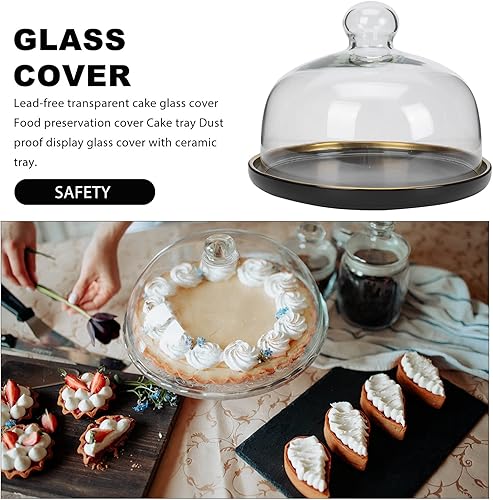 Miniatura 5 de DOITOOL Soporte de cristal para tartas con tapa, cúpula de cloche redonda transparente con bandeja de cerámica, cubierta de bandeja de vidrio para