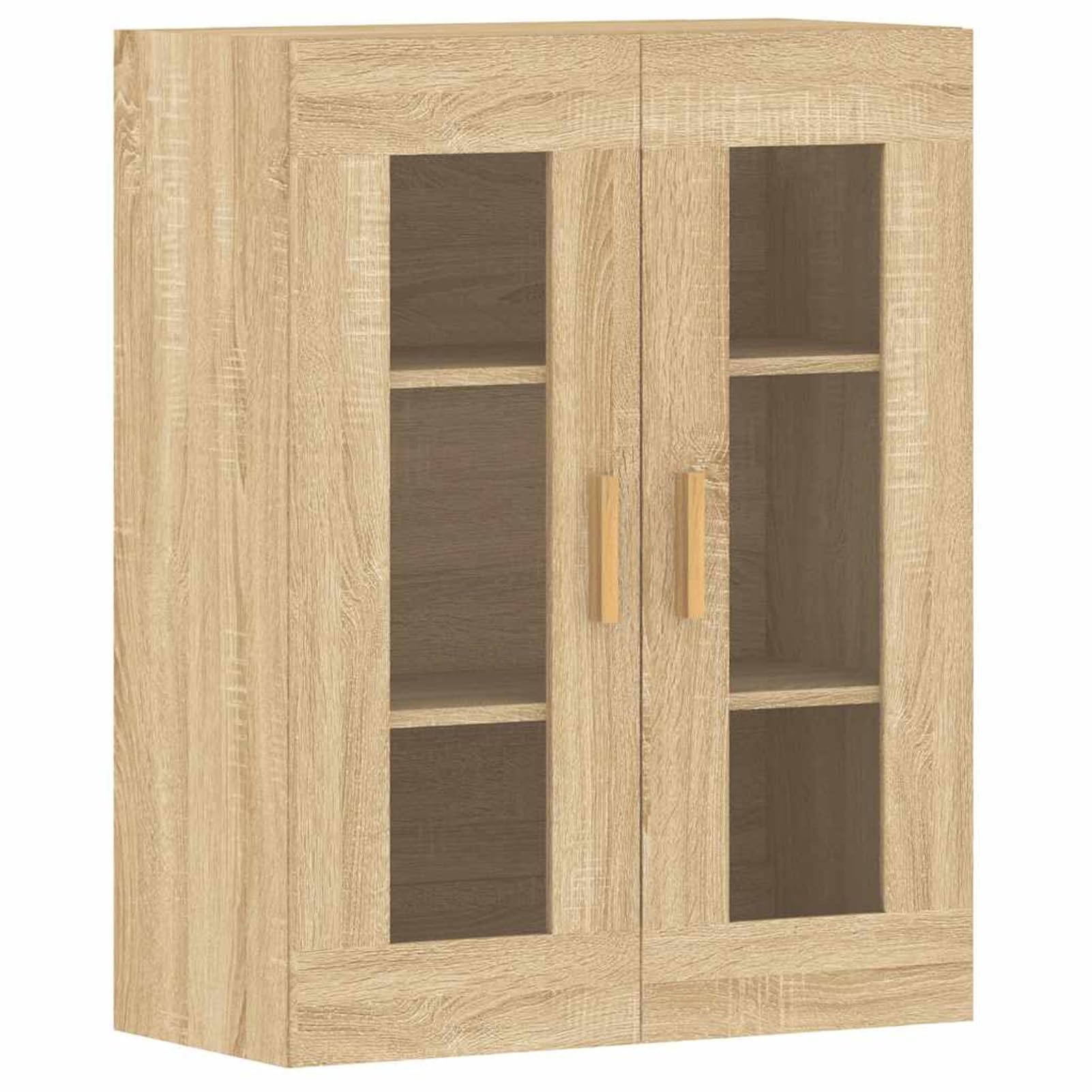 Szafki ścienne 2 szt. – nowoczesne drzwi szklane, materiał drewnopochodny z litego drewna eukaliptusowego, 69,5 x 34 x 90 cm, do porządku w biurze i sypialni