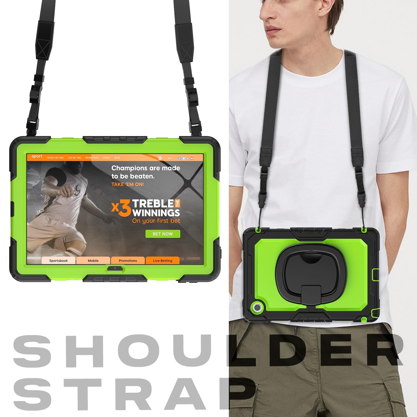 Kompatybilny z Lenovo Tab 10.1 (TB-311XU) / K10C TB311FU 2025 Etui folią ochronną ekranu, pełne etui ochronne, solidna obudowa, obrotowy uchwyt, silikonowe(Yellow-green pc)