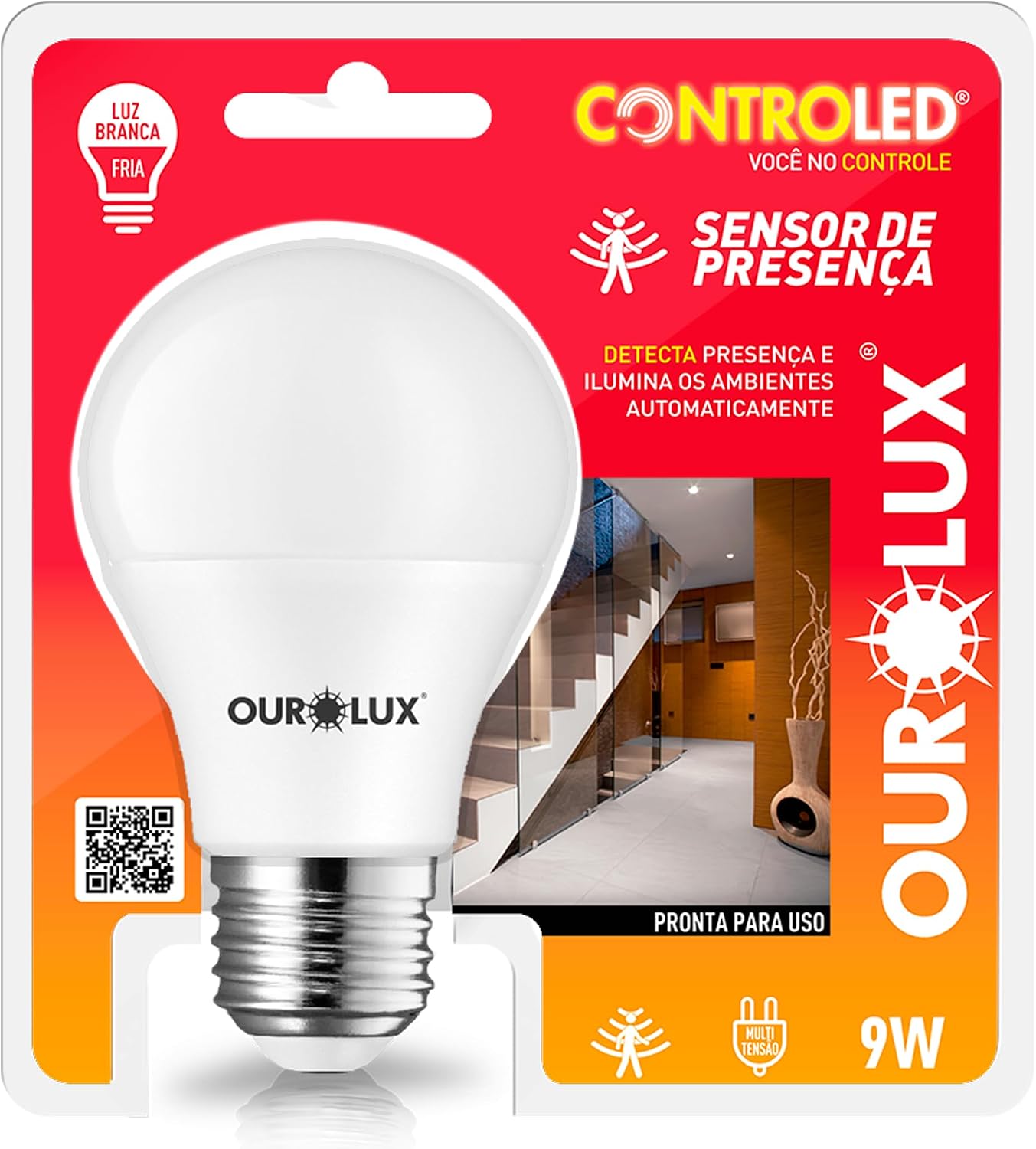 Ourolux Controled 9W Sensor De Presenca 6500K
