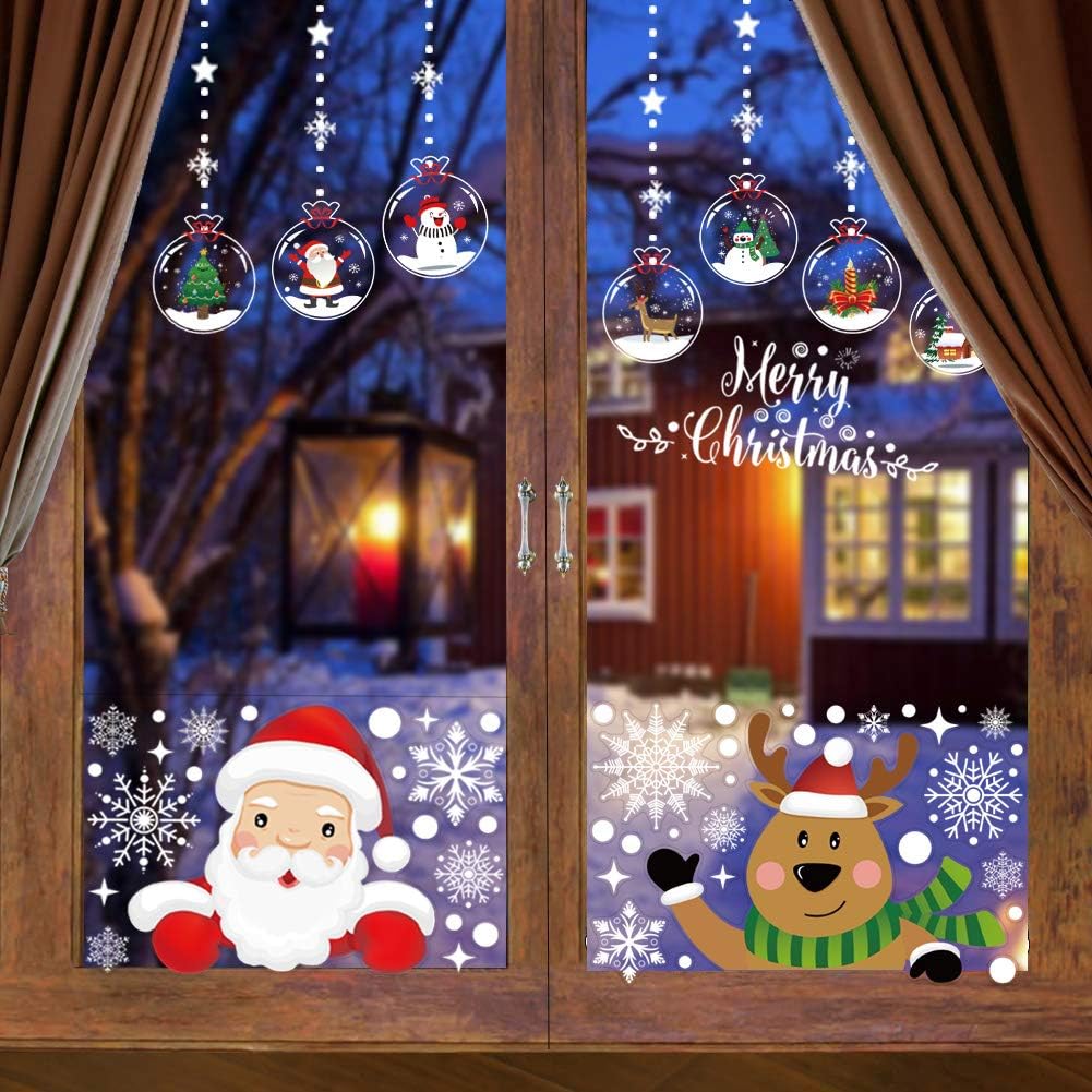 LOKIPA 48 Silver Glitter Snowflake Window Clings Static Snow Flakes PVC Stickers for Christmas Window Display