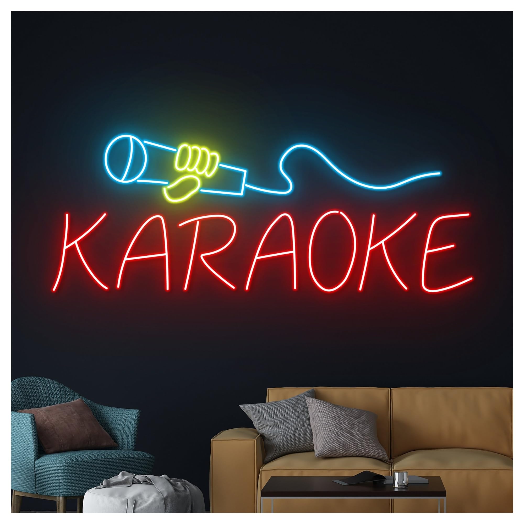 Wiszące neony artystyczne Neon Karaoke Mikrofon LED Światło Na Imprezę Urodziny Sklep Muzyka Studio Bar Klub Dekoracja Ścienna Lampka Nocna 45cm