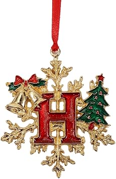 Personalized Gold Christmas Tree Ornament - A to Z Initial Holiday Decoration H