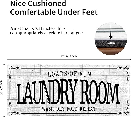 Miniatura 2 de Alfombra de goma antideslizante para lavandería, 20 x 47 pulgadas, alfombra de lavandería lavable para cocina, lavandería, decoración de granja,