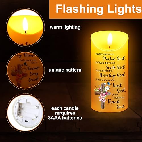 Miniatura 5 de 3 velas sin llama con versículo bíblico de flores funciona con pilas regalos cristianos para mujeres velas LED inspiradoras parpadeantes para