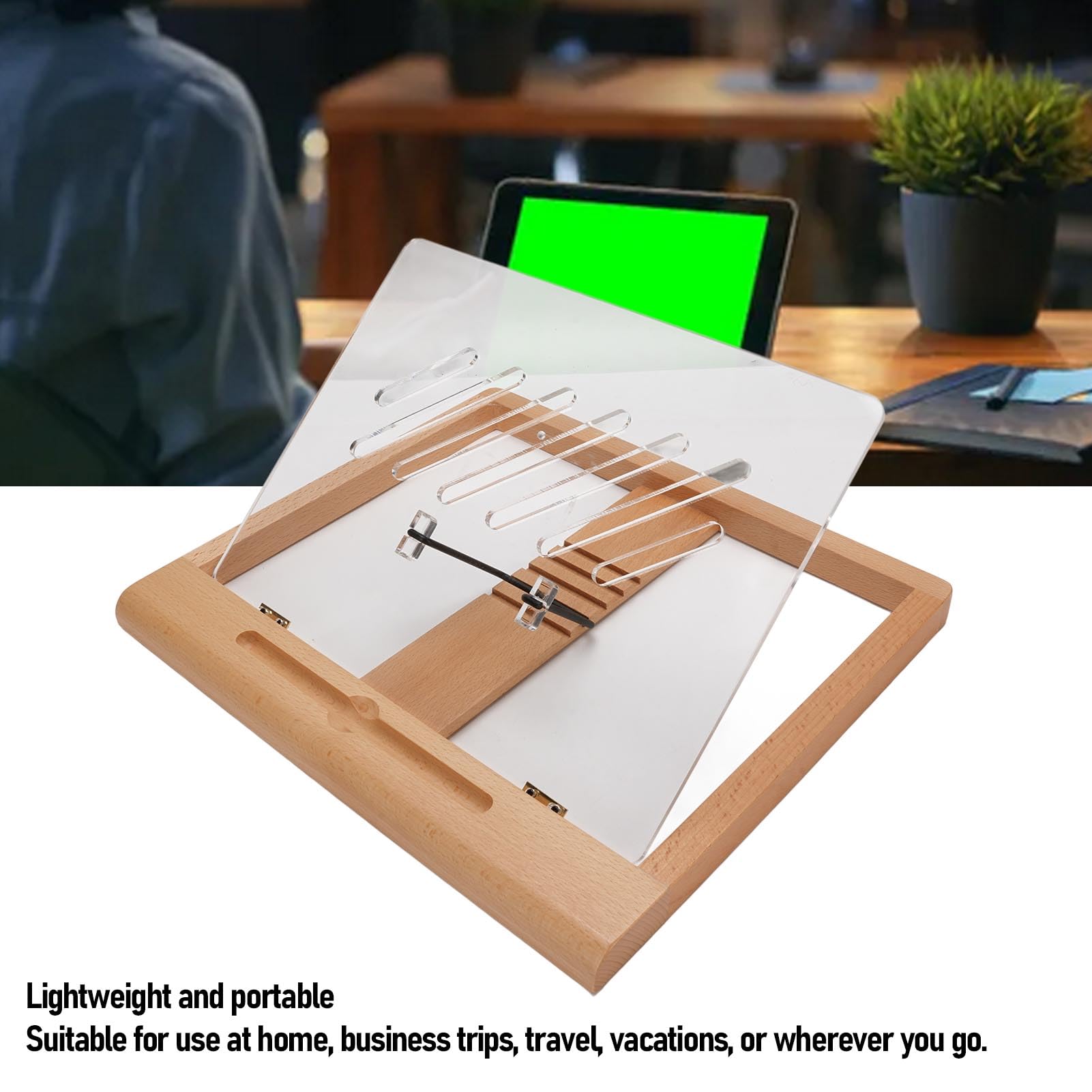 Supporto per Tablet in Legno Supporto Portatile per Disegno, Lettura, Digitazione, 5 Angolazioni, Ideale per Guardare Film, Giocare, Faggio, con Slot per Matita