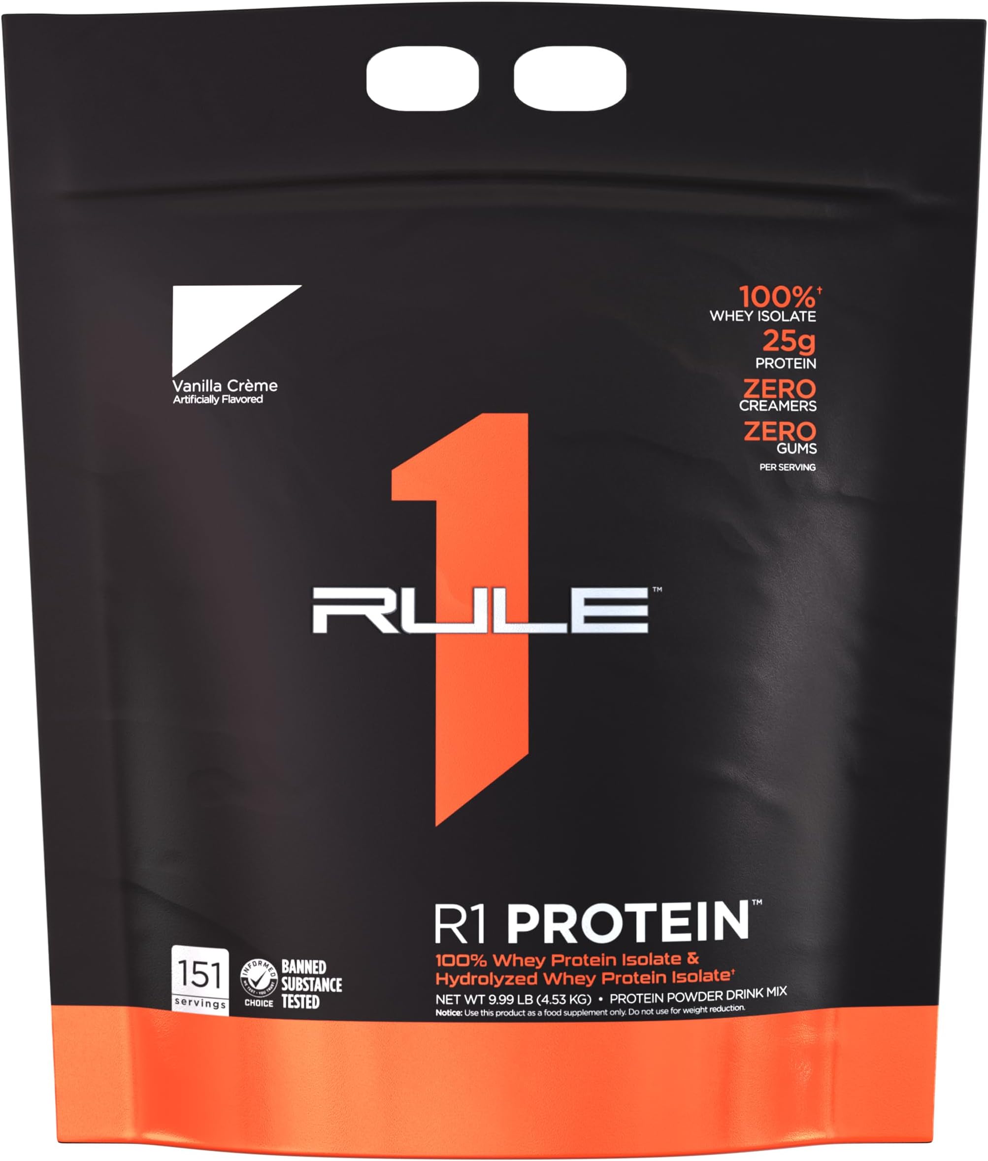 Rule One Proteins, R1 Protein - Vanilla Crรจme, 25g Fast-Acting, Super-Pure 100% Isolate and Hydrolysate Protein Powder with 6g BCAAs for Muscle Growth and Recovery, 10lbs