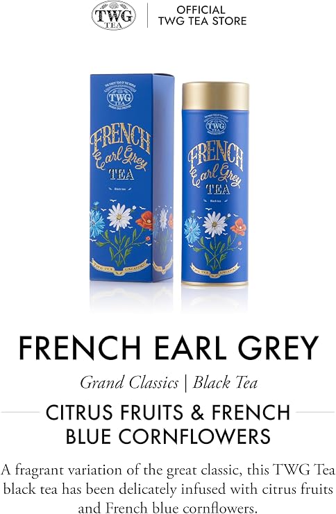 TWG Tea | French Earl Grey | Loose Leaf Black Tea | Bergarmot & Blue Cornflowers | Haute Couture Tin, 100g | Gift Set
