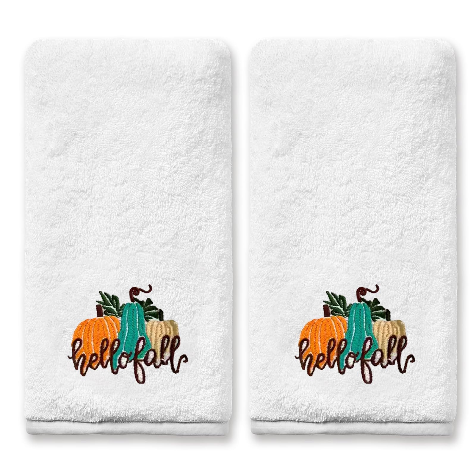 IFFVGX Mode Orange Buffalo Plaid Fall Kitchen Towels, 18x26 Inch Set of 2, Leaves & Pumpkin Design, Farmhouse Dish Towels for Autumn Decor, Hand Towels for Kitchen & Dining