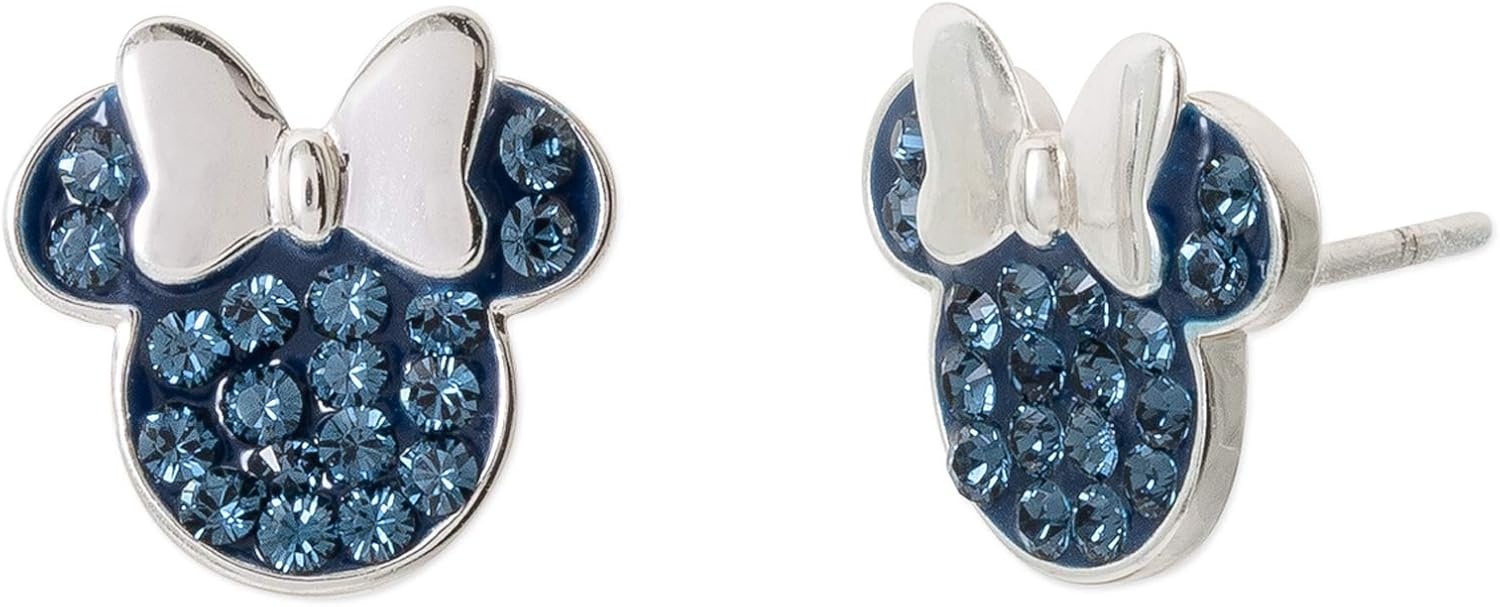 Disney Minnie Mouse Jewelry, Sterling Silver Pave Birthstone Crystal Stud Earrings