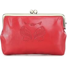 CONTACTS Full Grain Goat Leather Small Clutch Bag for Women Kiss Lock Clutch Wallet Vintage Evening Bag Wedding Purse Red