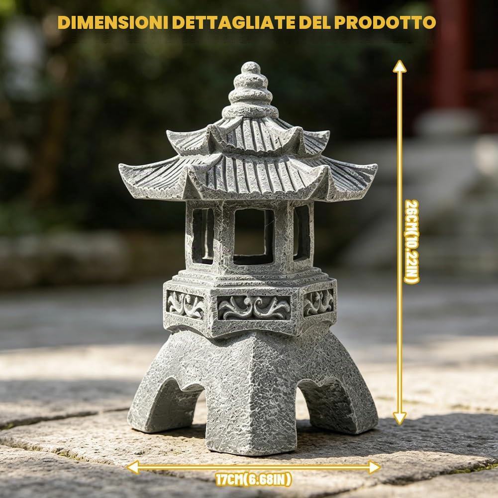 Pagoda decorativa giapponese, lampada solare da giardino, statua decorativa da giardino, 26 x 17 cm