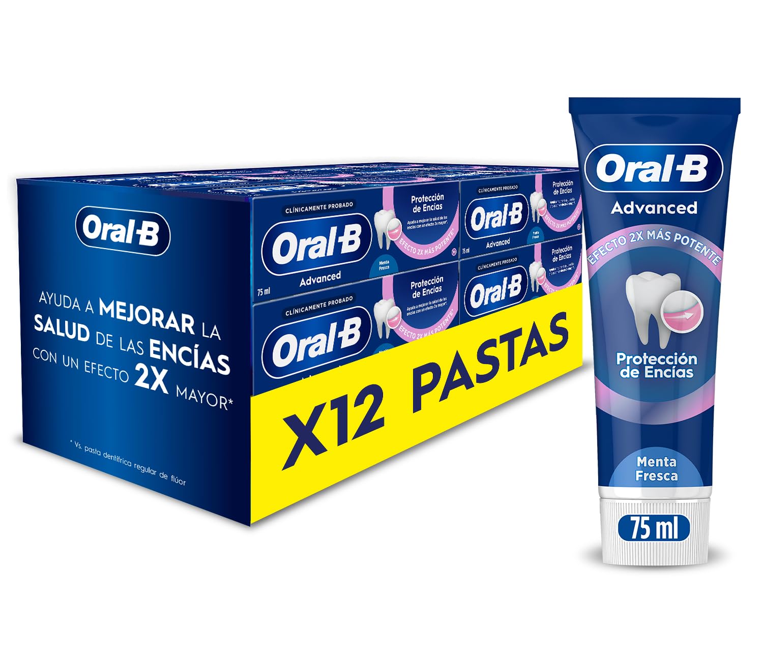 Oral-B Advanced Protección de Encías Pasta de Dientes, Pack Ahorro 12x75 ml | Dentífrico con Fluoruro de Estaño, Cuidado de Encías, Protección contra La Placa, Sabor Menta Fresca