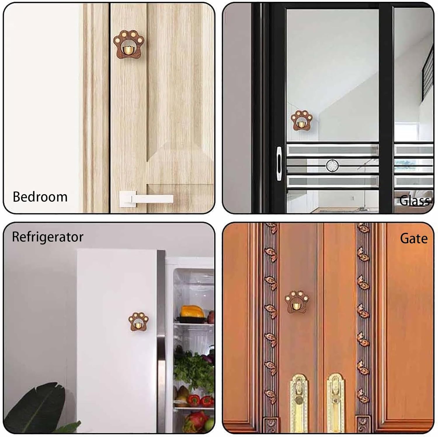 Magnet Shopkeepers Bell, Cat Paw Shopkeepers Bell for Door Opening,Door Chime, Wood Refrigerator Magnets(Style 1)