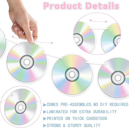 Miniatura 3 de CHUNNIN 4 piezas de decoraciones de fiesta de los 90, carteles de papel de CD retro de los años 90, temática de discoteca, mezcla de CD colgantes,