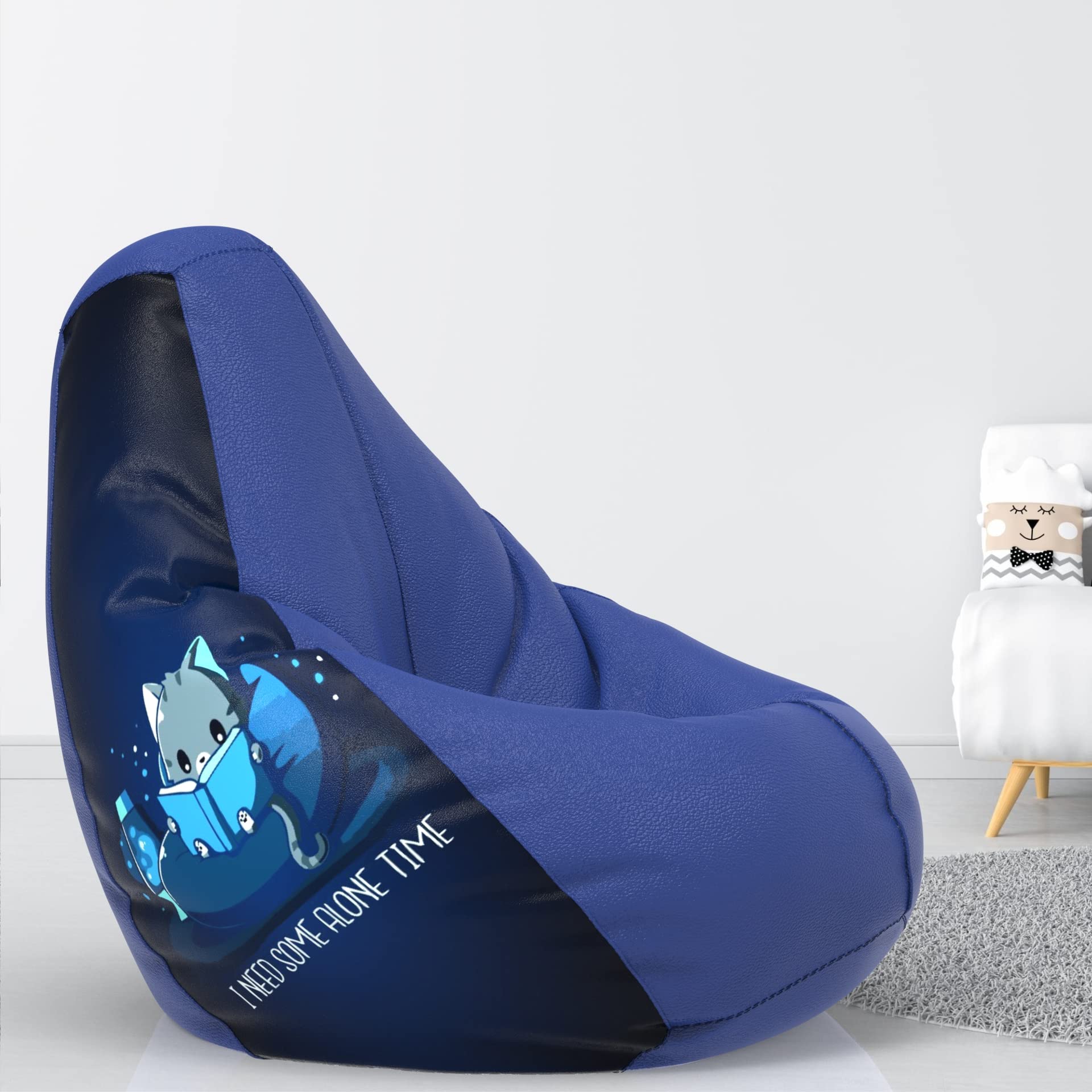 Pi Bean Bags-Bean Bag with Beans Filled XXXL-for Adults-Printed- Max User Height : 4.5 Ft.-Weight : 50 Kgs-Filled Bean Bags (Design : Alone Time-Blue Indigo)-image-18