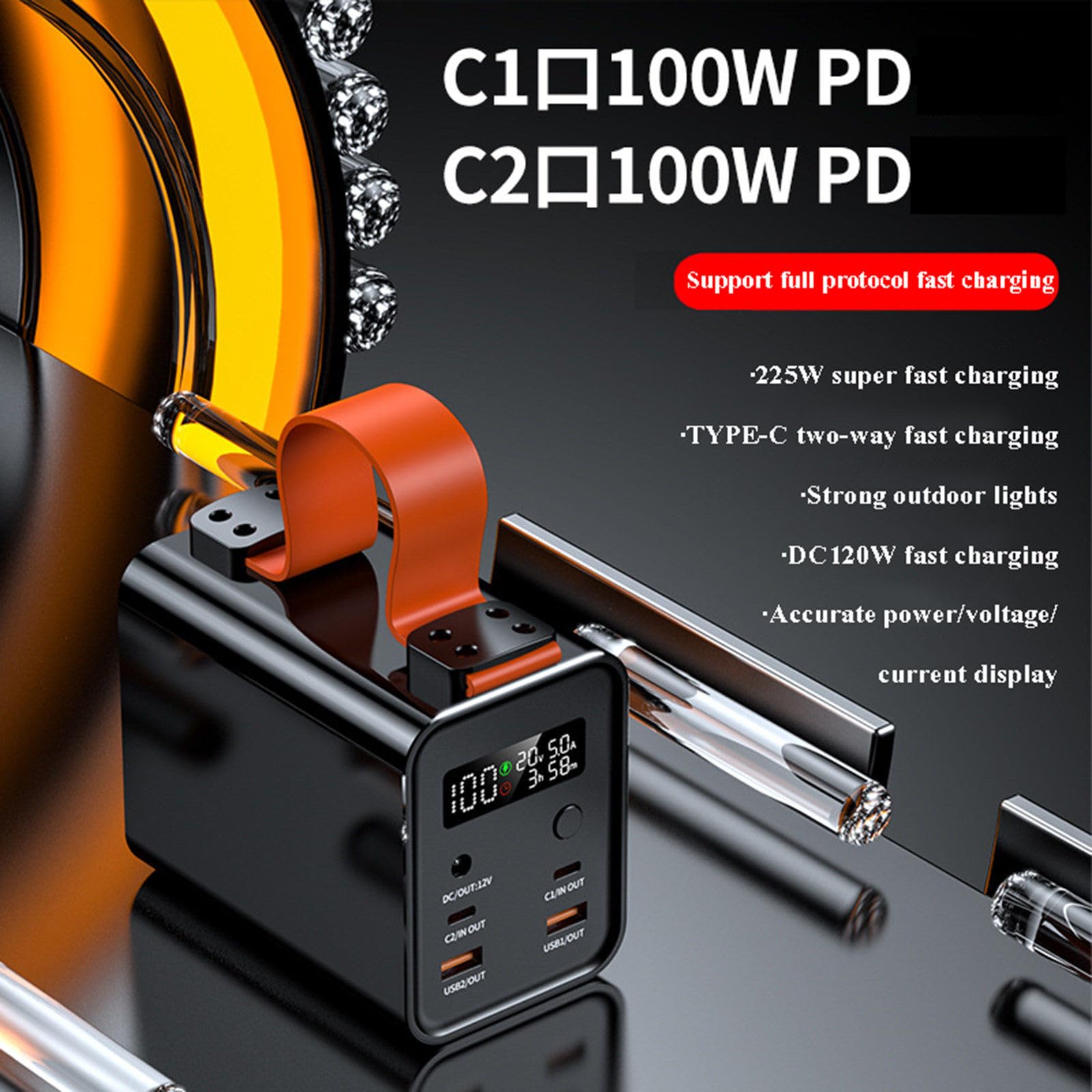 Przenośny Power Bank z diodą LED, wejście/wyjście PD 100 W, bateria o dużej pojemności 30000 mAh, do telefonów komórkowych i tabletów,Blue