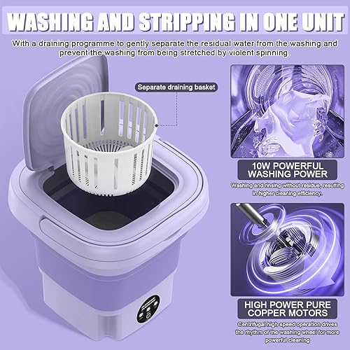 Miniatura 7 de Lavadora portátil, mini lavadora plegable, pequeña lavadora portátil para ropa de bebé, ropa interior o artículos pequeños, apartamento, dormitorio,