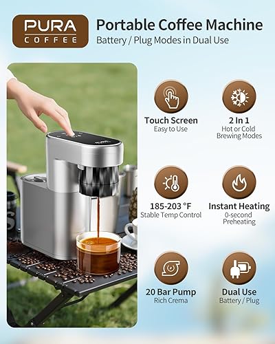 Miniatura 2 de Cafetera eléctrica portátil, cafetera espresso de viaje de 20 bares con café molido, recargable, calentamiento instantáneo, tanque de agua de 6.1