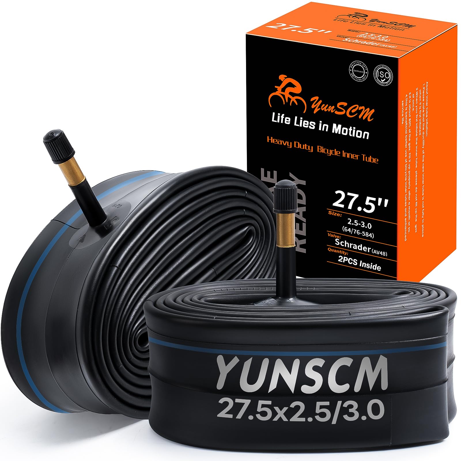 2-PCS 27.5" Heavy Duty Bike Tubes 27.5x2.5 27.5x3.0 Premium Butyl Rubber Inner Tubes Compatible with 27.5" x2.5''/3.0'' AV48MM Schrader Valve Bike Bicycle Tire Tubes