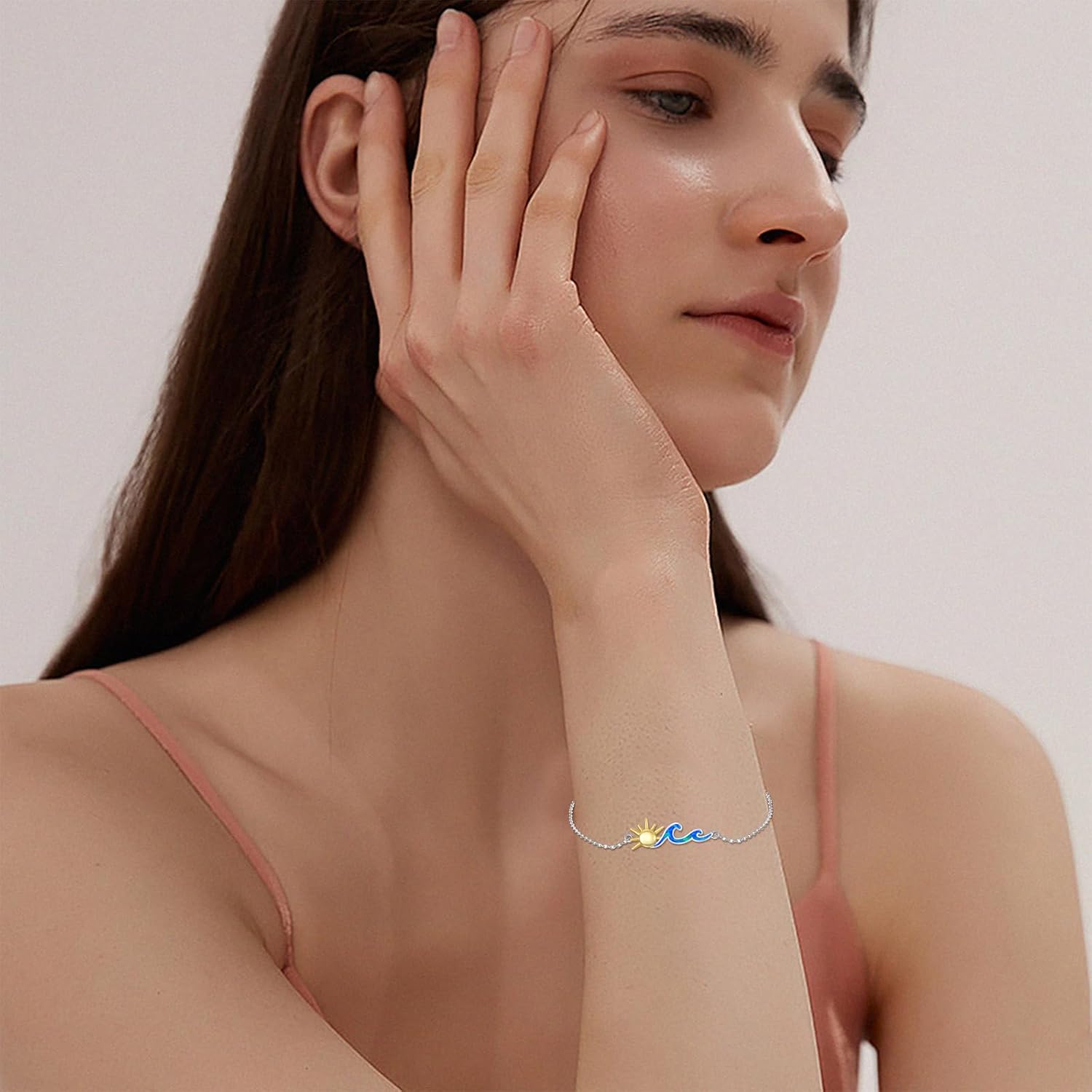 Wave Bracelet for Women 925 Sterling Silver Sun and Wave Bracelet Blue Opal Beach Ocean Jewelry for Women - Image 2